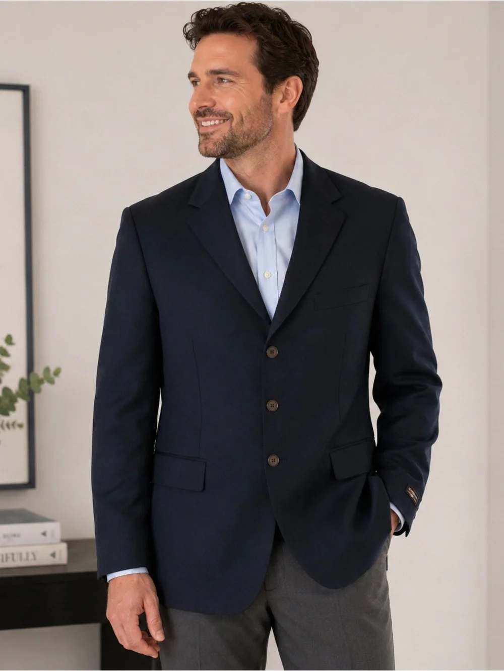 Soprano Disegno Collezione Men’s Blazer Sport Coat Navy Blue 44R NWT 4 Button